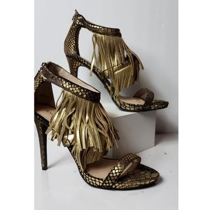 BCBG Metallic Fringe heels